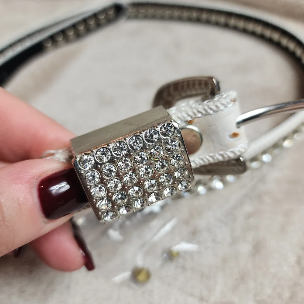 Off White Rhinestone Bling Belt 42